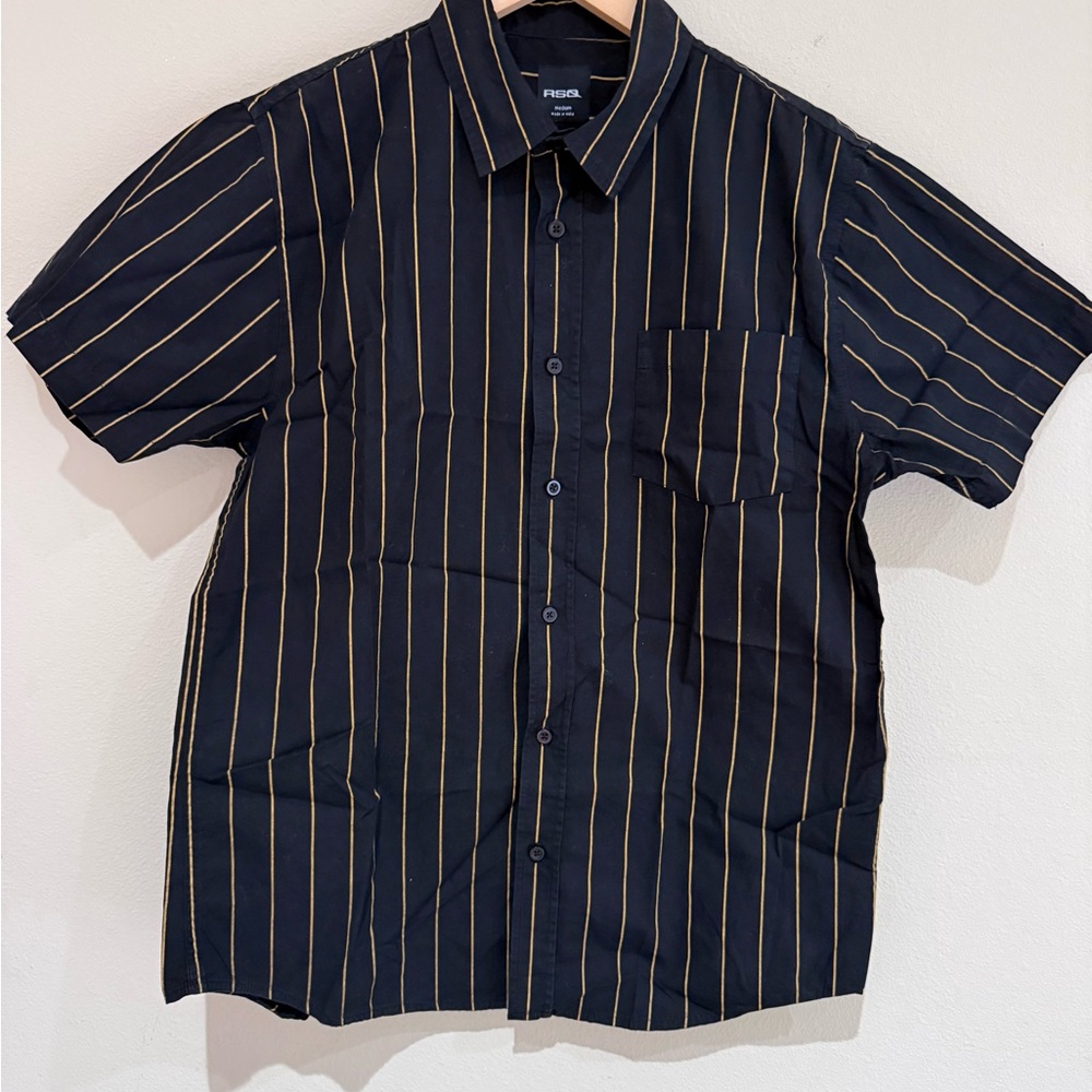 RSQ Men's Black and Gold Striped Shirt Size Medium